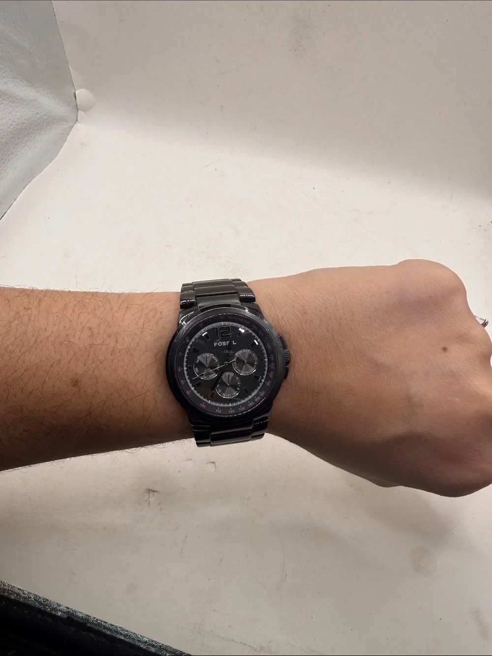 Fossil Arkitekt FS4123 Mens Black Plated Chronograph Quartz Watch Stainless READ